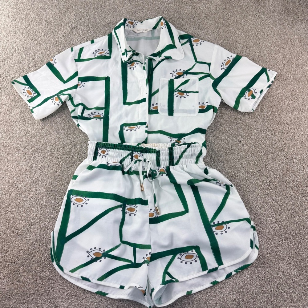 Commense Womens 2 Piece Shorts Set Small Geometric Resort Matching Set Lounge